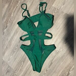Green Women’s Small One Piece Swimsuit with Sheer Cutouts. Never worn!